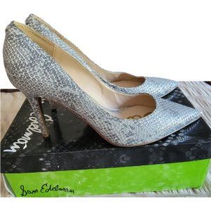 Sam Edelman Women's Margie Pump, Silver, Snake Print, Size 7